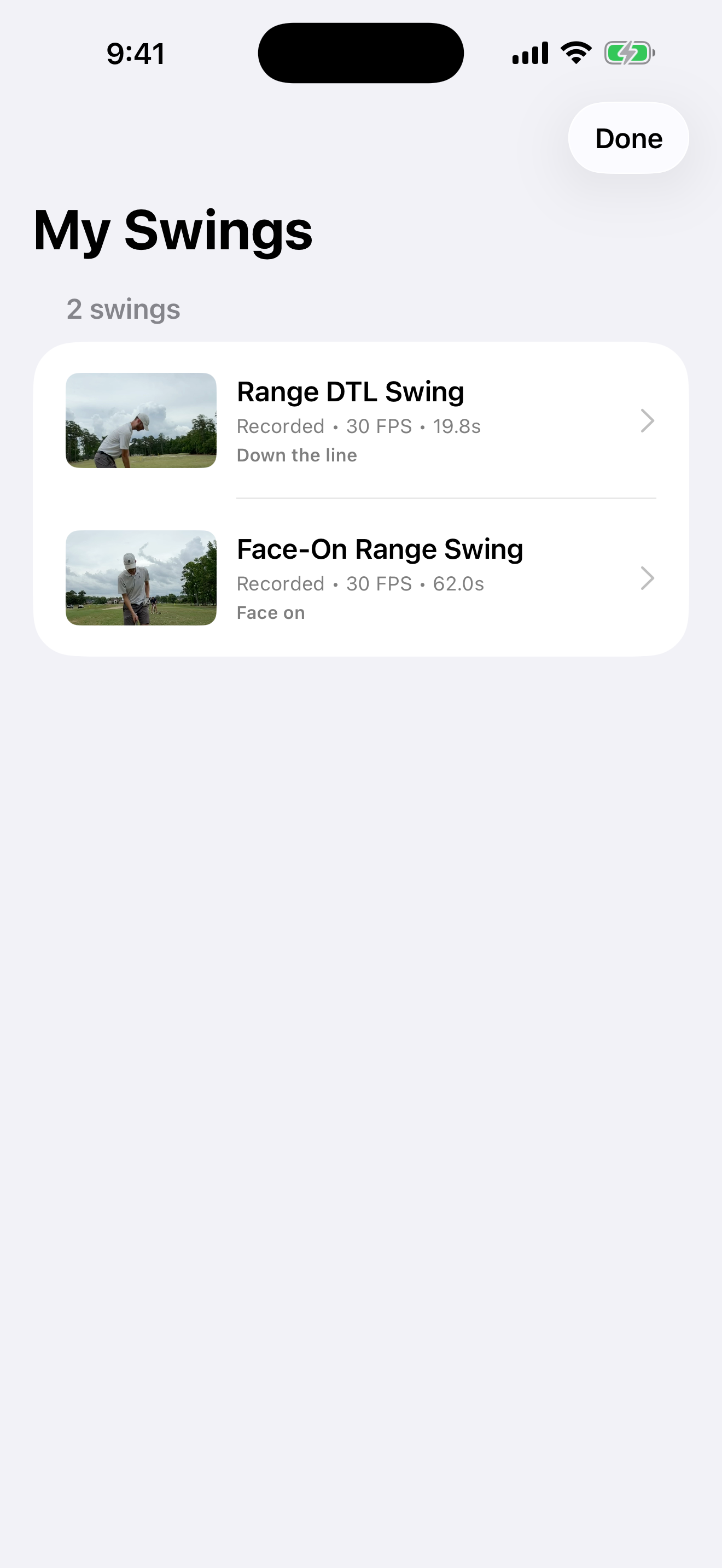 Golf Swing Camera local swing library