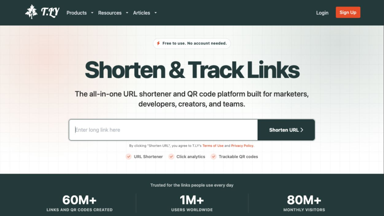 T.LY URL shortener dashboard