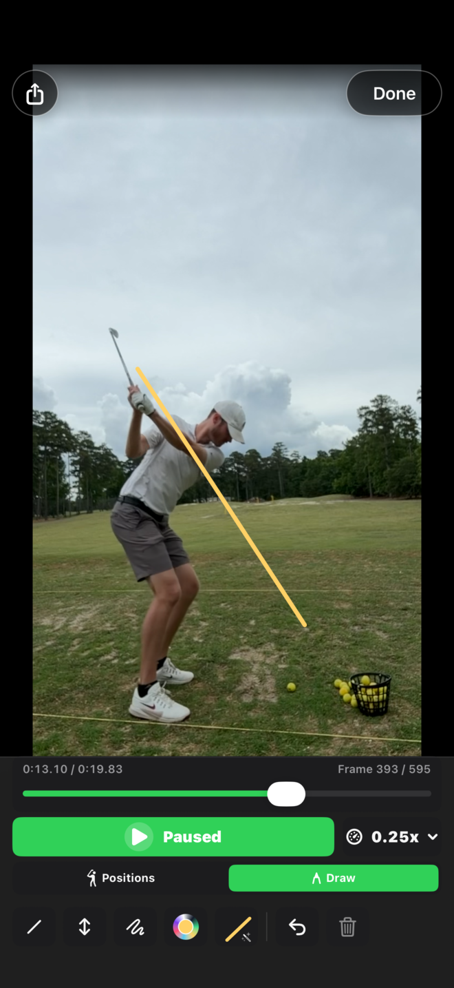 Golf Swing Camera drawing tools on a swing video