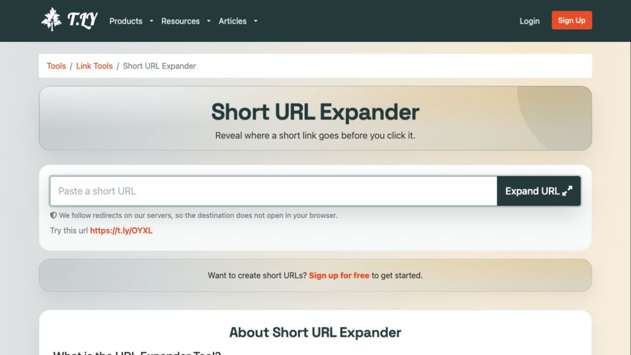 URL Expander homepage