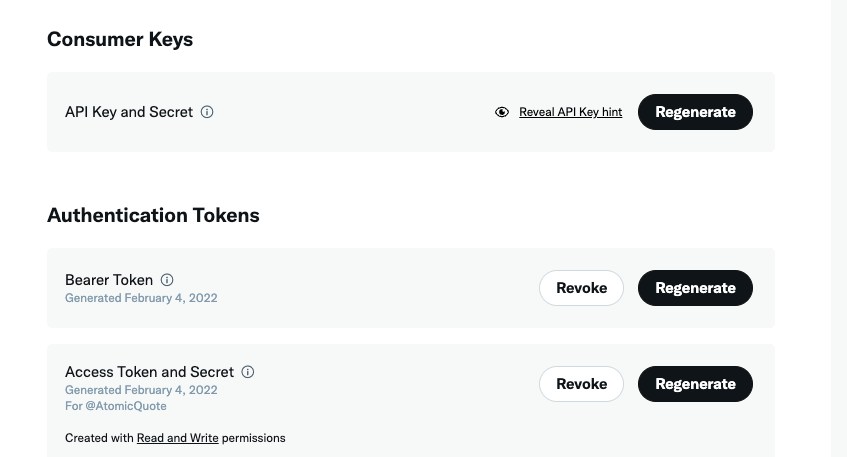 Twitter API screenshot