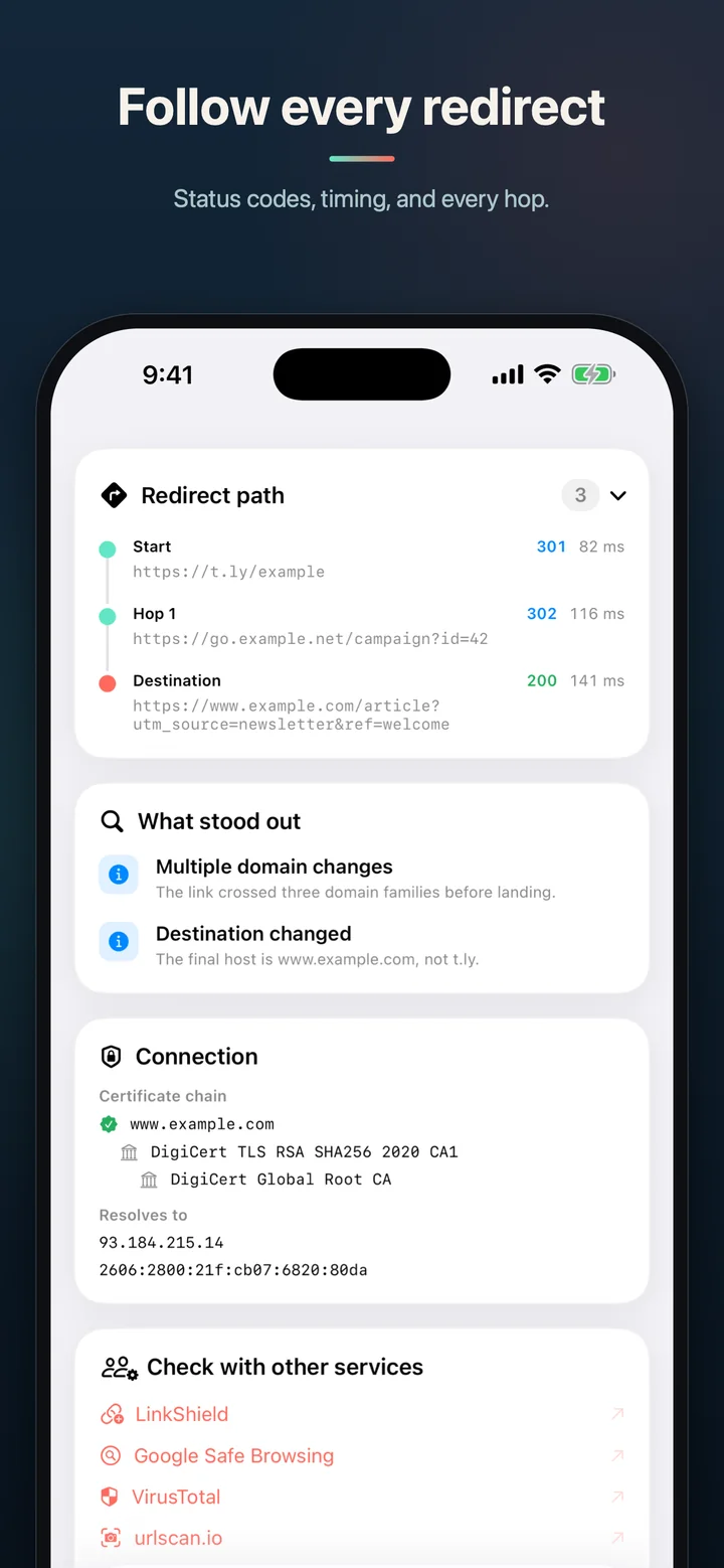 BeforeTap displaying every redirect hop and status code
