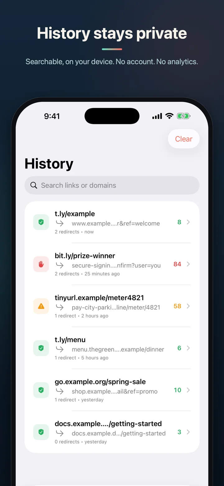 BeforeTap private on-device inspection history