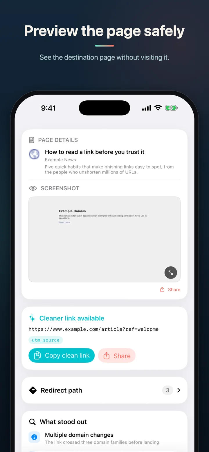 BeforeTap previewing a destination page without opening it