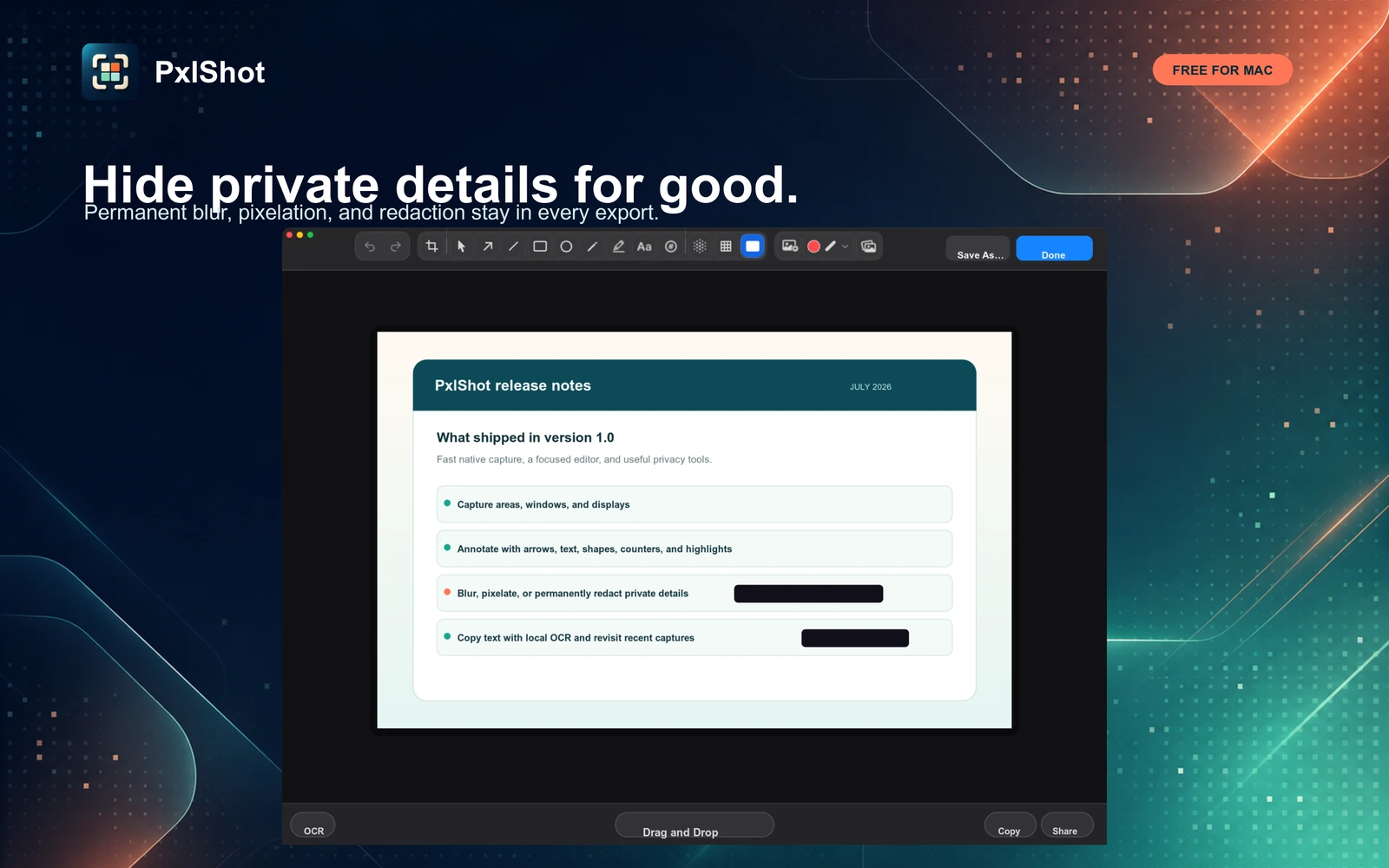 PxlShot permanent redaction tools