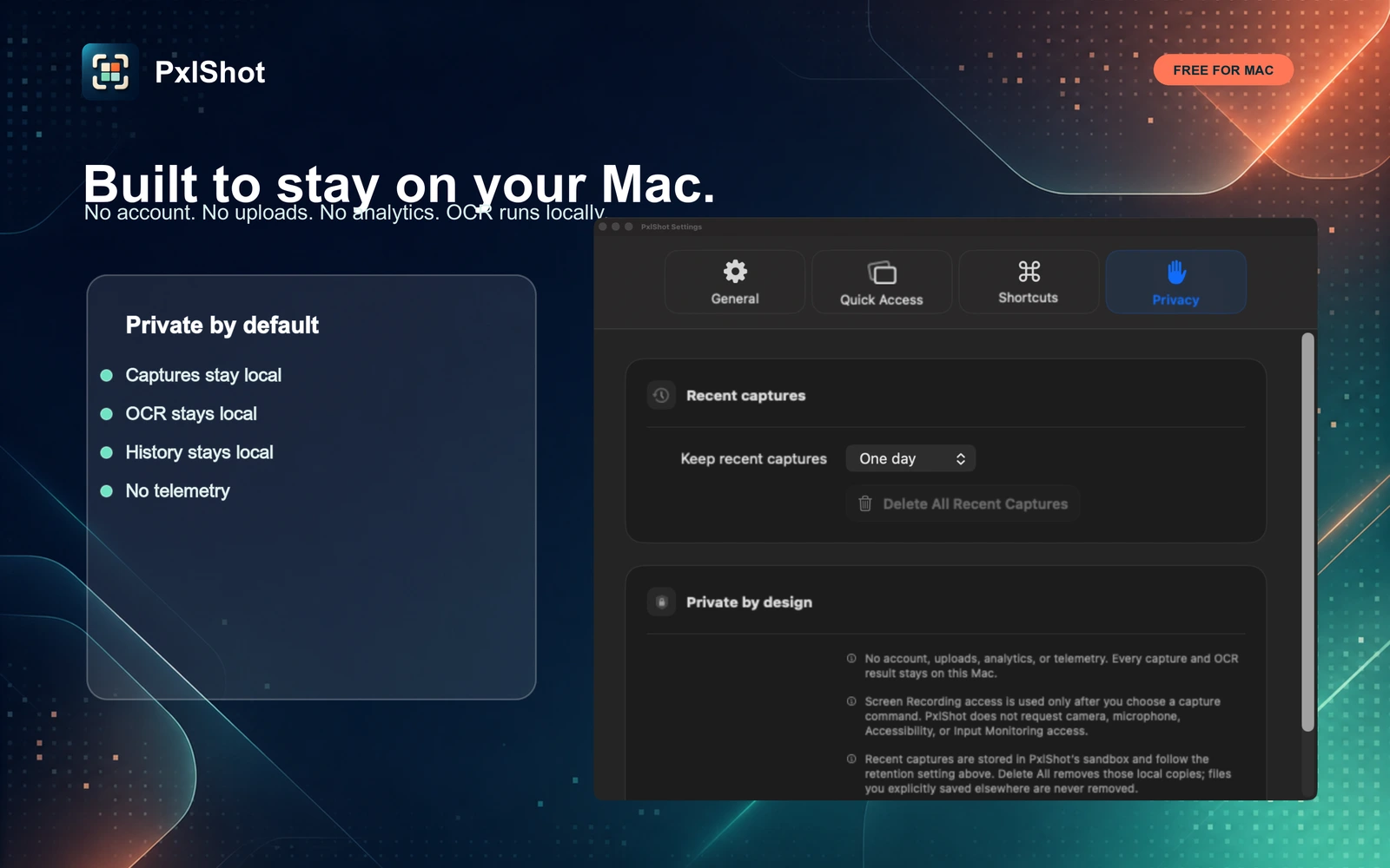 PxlShot privacy settings