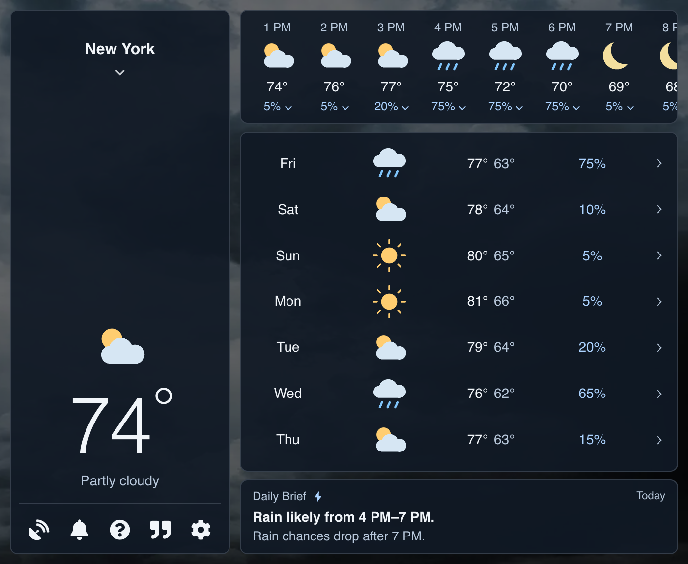 Refreshed Weather Extension with current conditions, hourly and daily forecasts, and a Daily Brief for New York