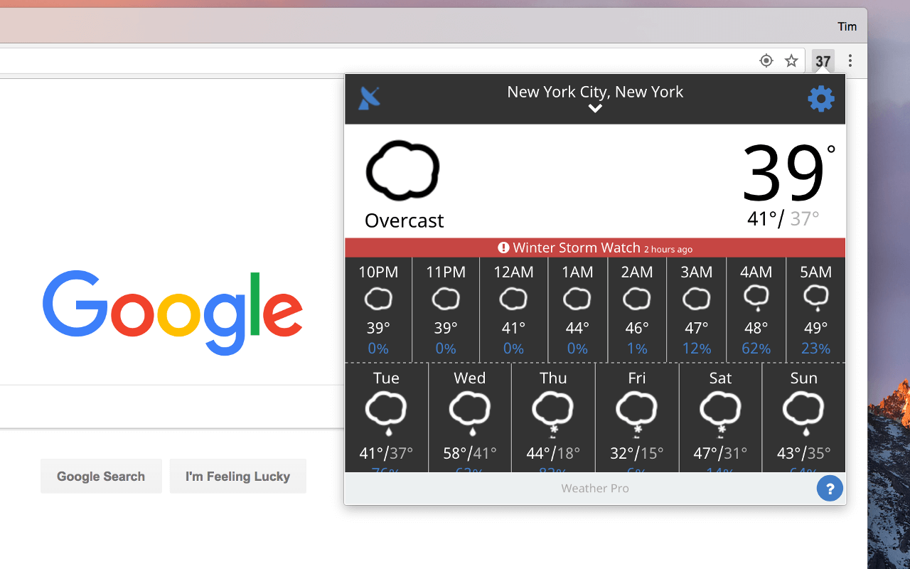 The 2019 Weather Extension v4 showing New York in its earlier tile layout