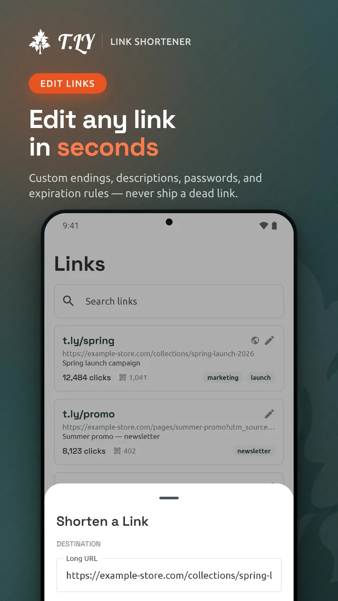 T.LY Android app edit link bottom sheet