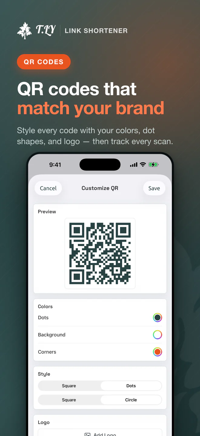 T.LY iOS app QR code customization screen