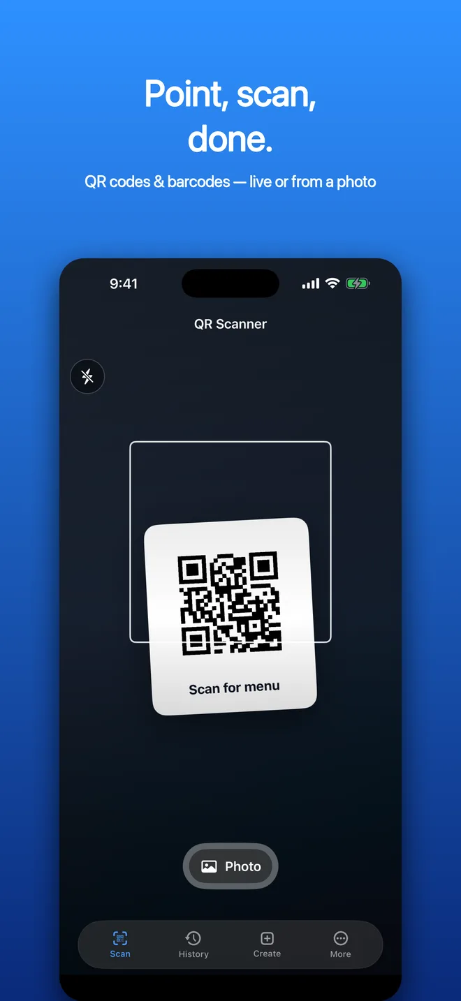 QR Code app scanner screen scanning a QR code from a card